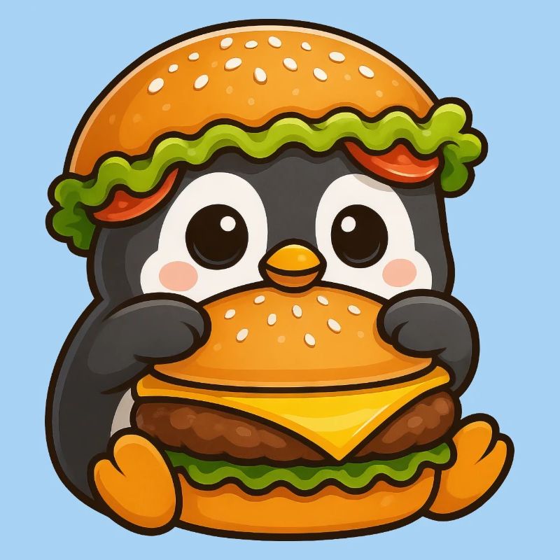 Pingouin mignon avec hamburger Cheeseburger Restauration rapide