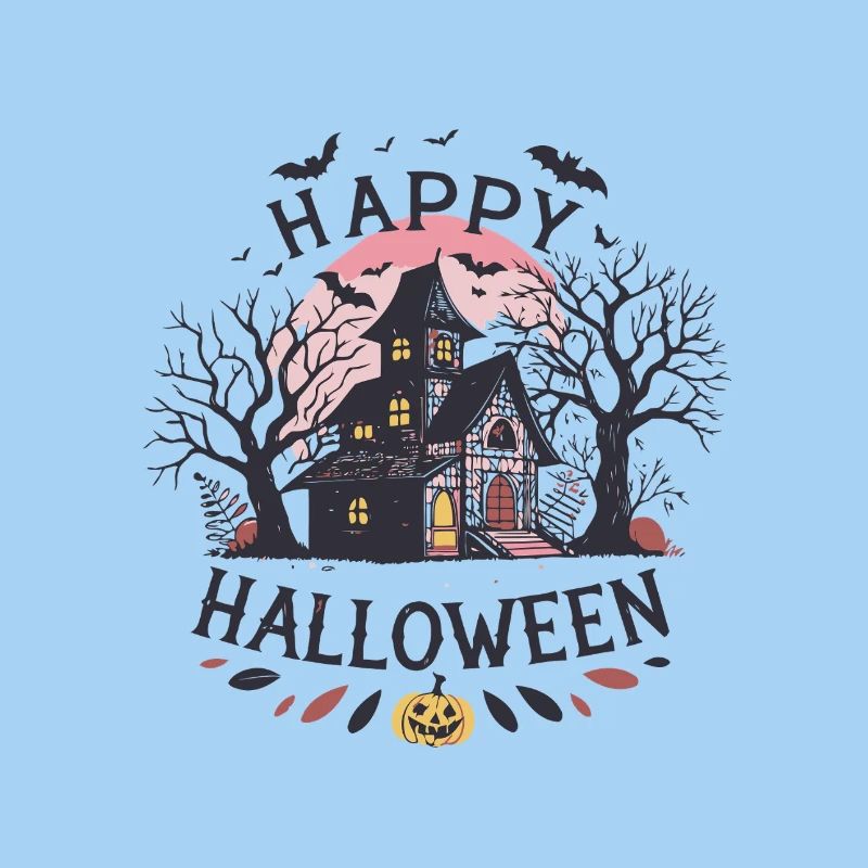 Pastel Haunted House Under Moon
