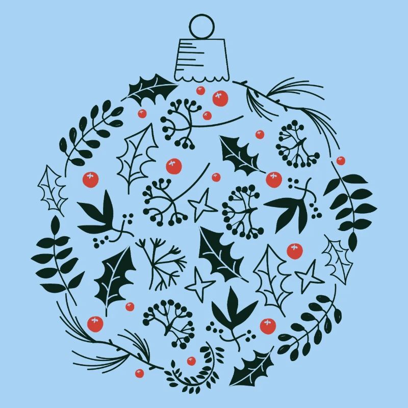 Weihnachtskugel mit Stechpalme und Vogelbeerblättern