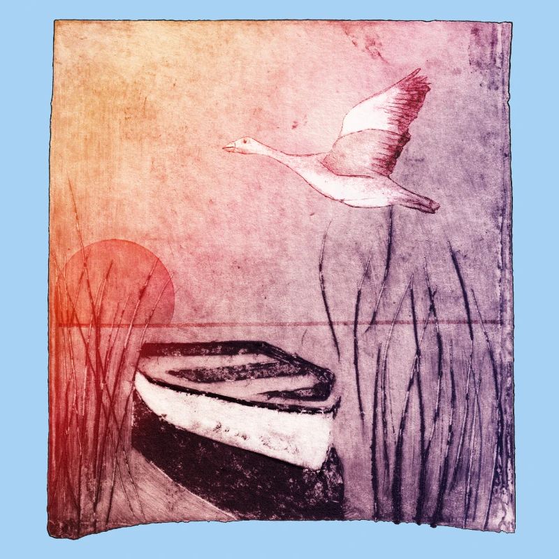 Boat on the lake - hand carved artwork