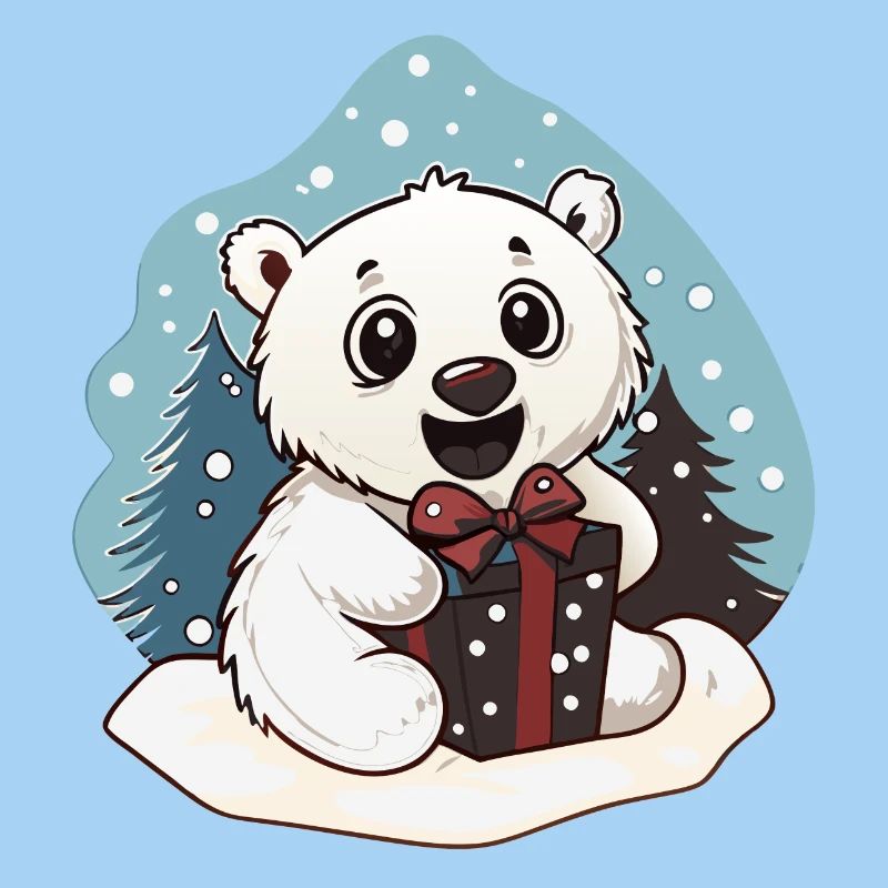 Niedlicher Eisbär mit Geschenk an Weihnachten