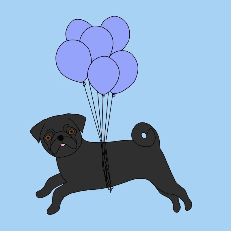 Schwarzer Mops fliegend Ballons