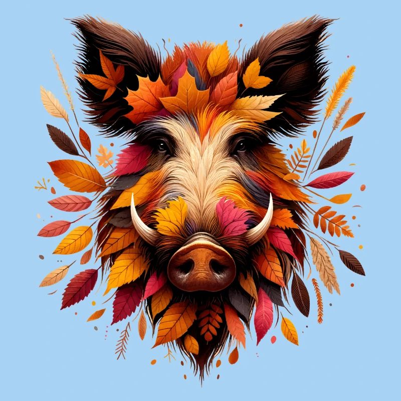 Wild boar, designed from different leaves