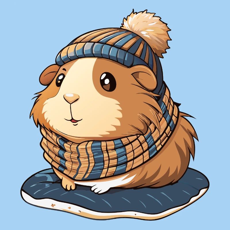 Mignon cochon d’Inde avec écharpe et chapeau à pompon.