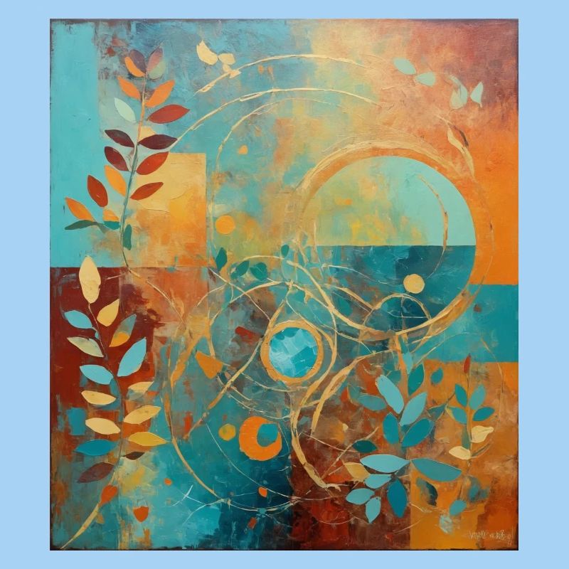 Abstract composition with leaves and circles