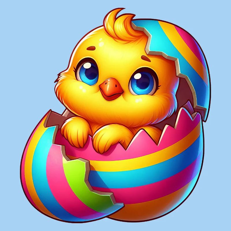 Mignon poussin dessin animé coloré éclosion d’œuf de Pâques