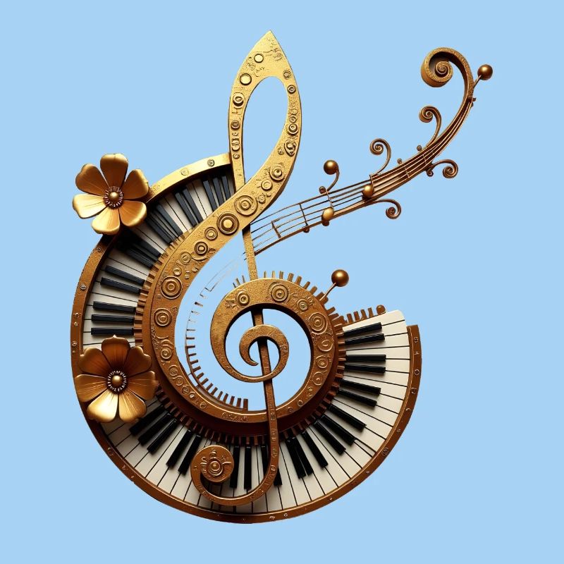 Conception musicale avec engrenages et notes dorées