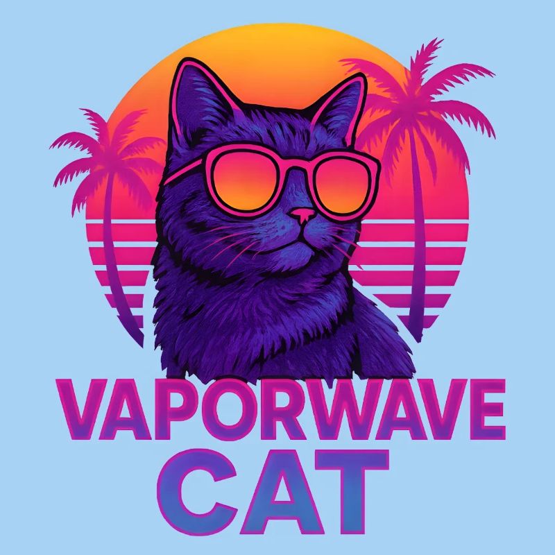 Vaporwave Cat with Sunset