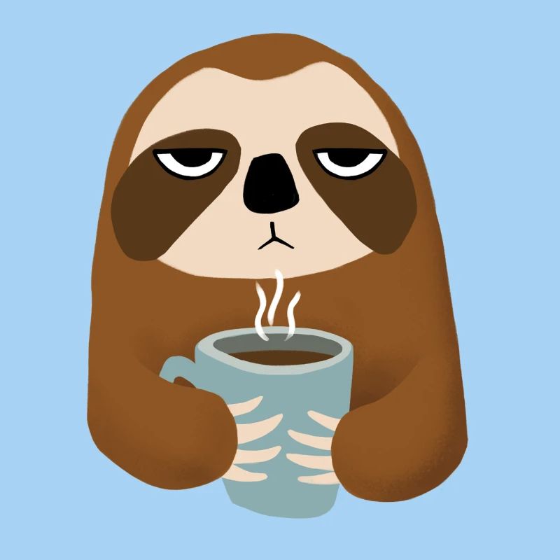 Faultier mit Kaffeebecher