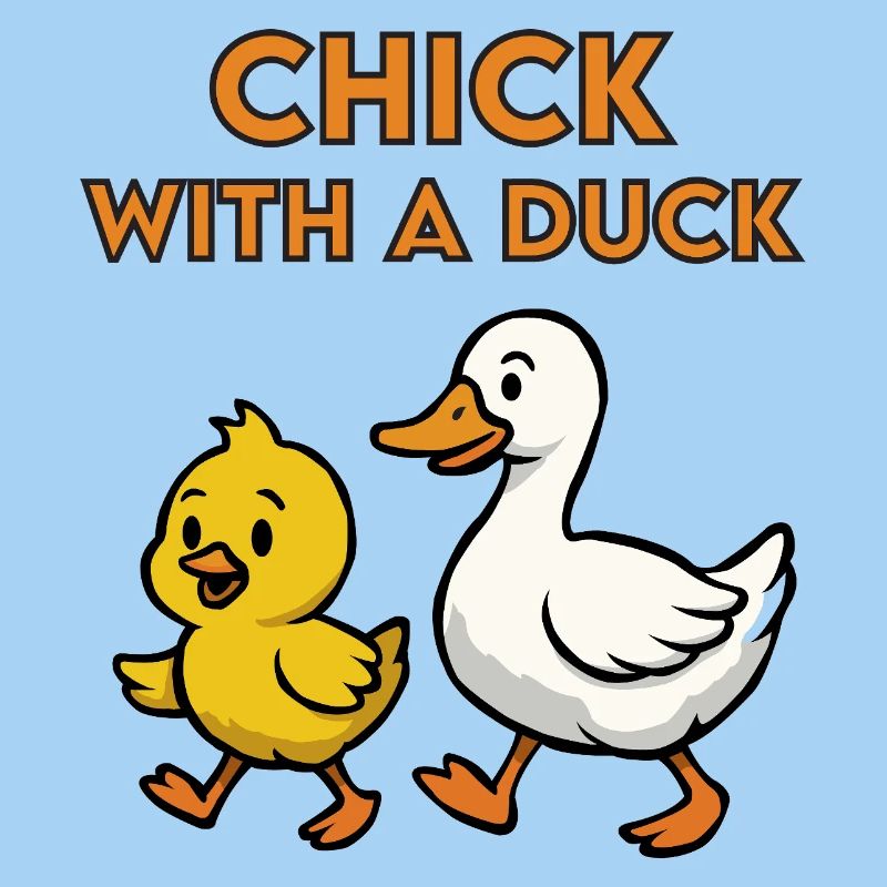Poussin avec un canard