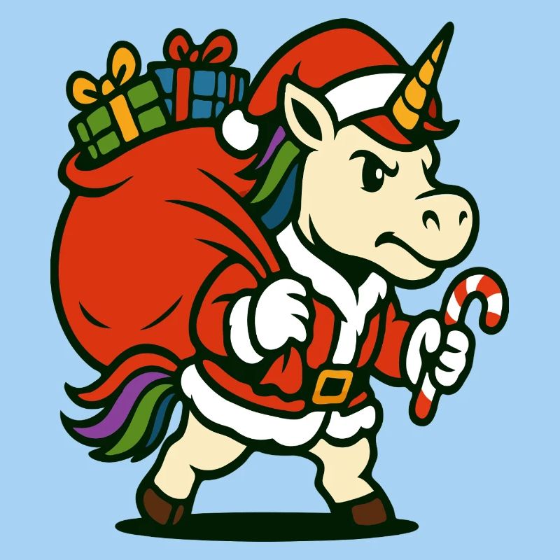 Starker Weihnachtsmann-Einhorn mit Geschenktüte