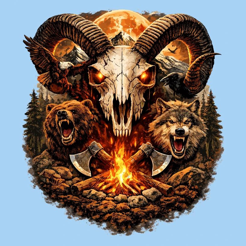 Crâne de Corne de Feu dans la meute de loups