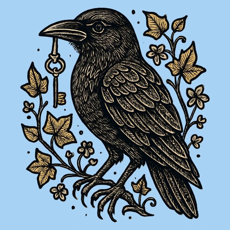Corbeau avec une clé dans les tentacules