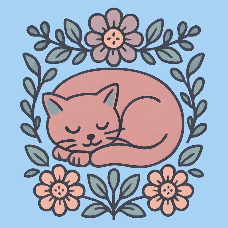 Cat rest in a flower wreath