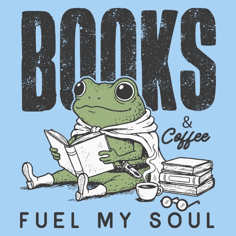 Frog reading book with coffee bookworm reading