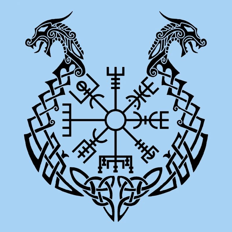 Schwarzer Drache und Wikingerkompass