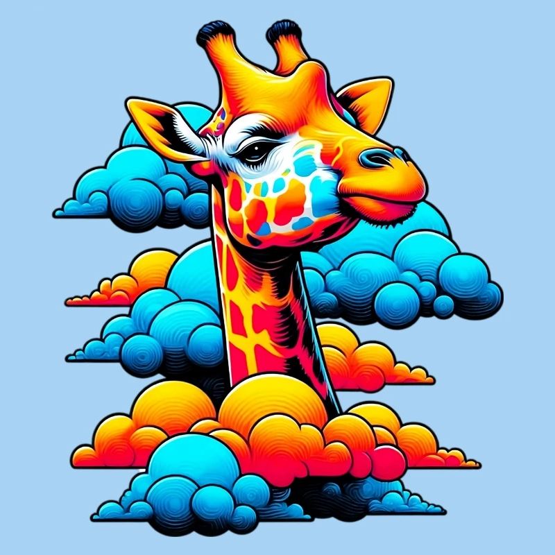 Giraffe with head in cloud clouds