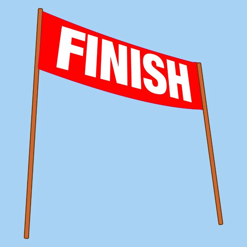 Rotes Banner mit FINISH – Du hast es geschafft!