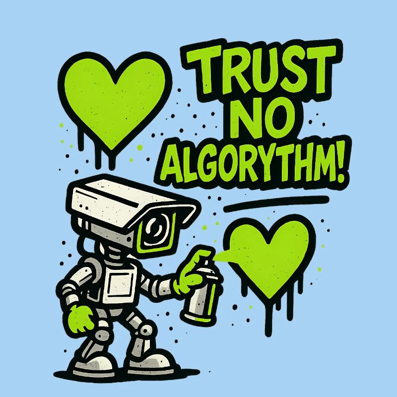 Robot avec cœur et message anti-algorithme