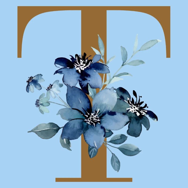 Blaues Blütenmonogramm T