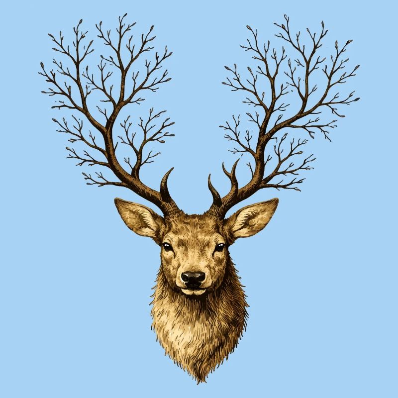 Hirschkopf mit Baumgeweih – Mystischer Waldgeist