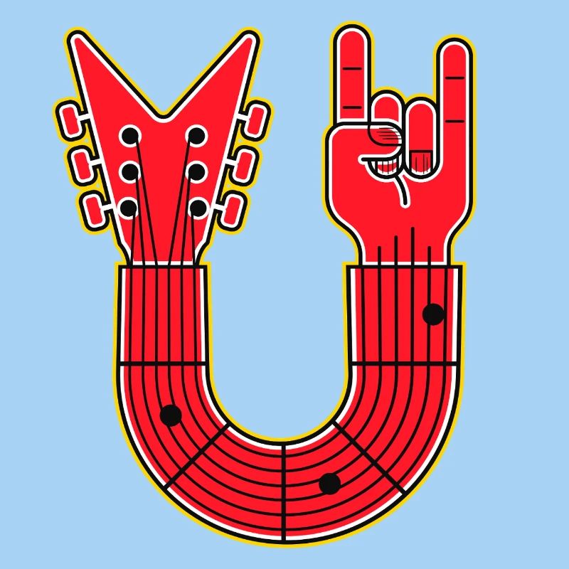 Red U-Shape Guitar with Finger Horns Hand