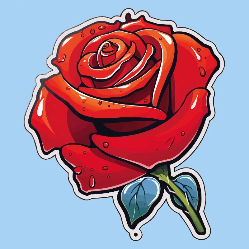 Rose Red Cartoon Rose Dew