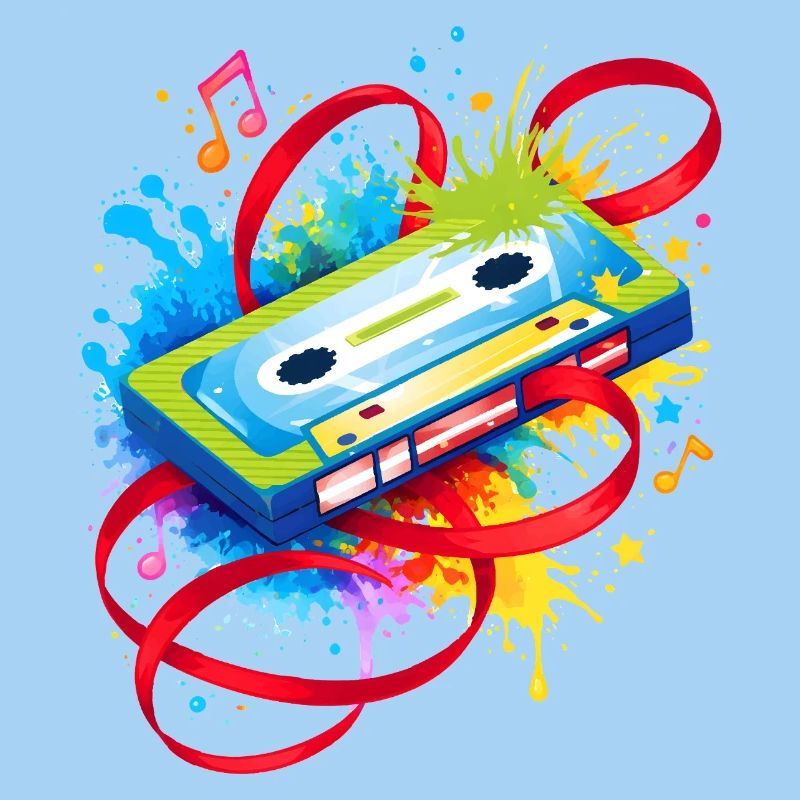 Cassette musicale colorée – graffiti rétro