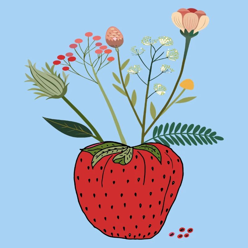 Erdbeere mit Blütenbouquet