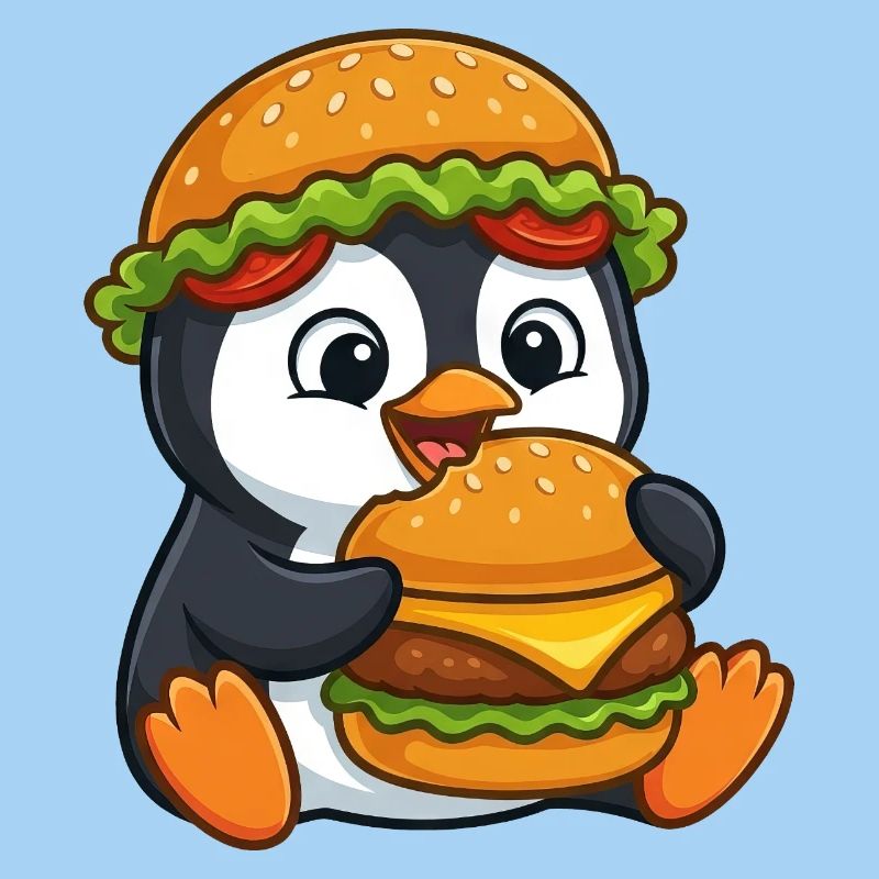 Pingouin mignon avec motif de dessin animé de burger