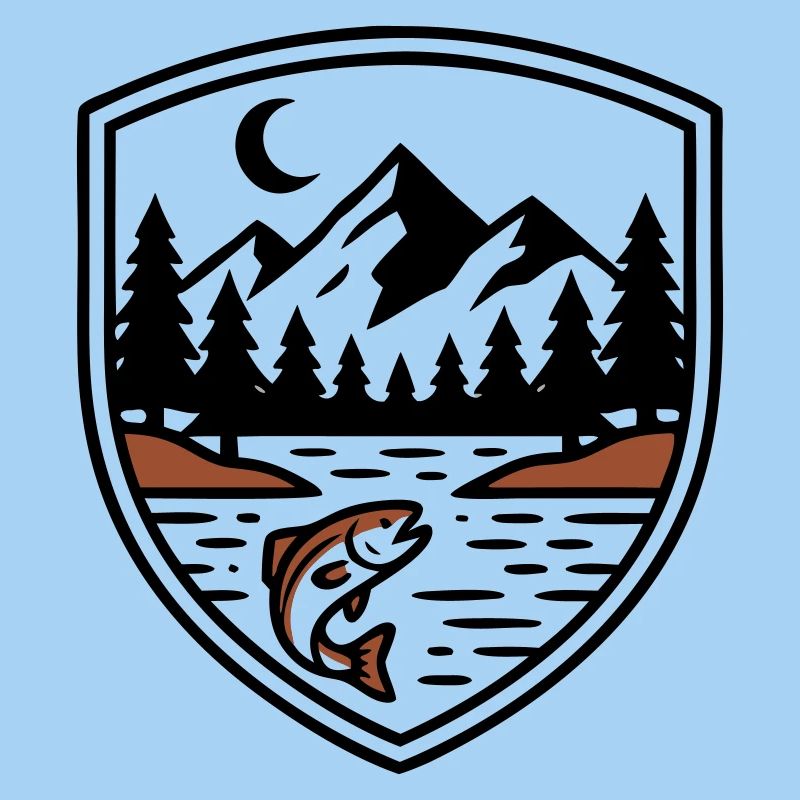 Mountains Forest Fish Shield Logo
