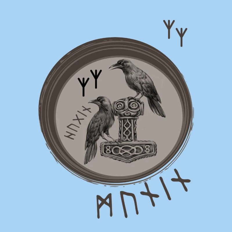 Thor Hammer Mjölnir avec Odin Ravens Hugin et Munin