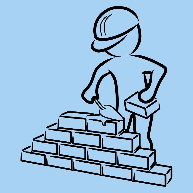 Construction worker with trowel, mortar and wall