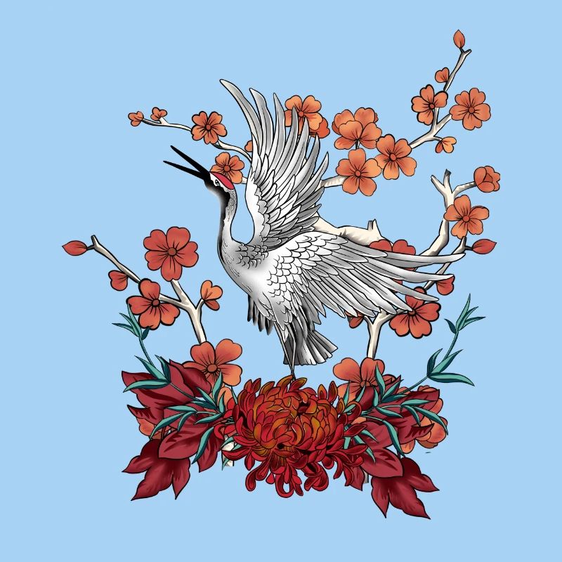 Belle grue avec des fleurs