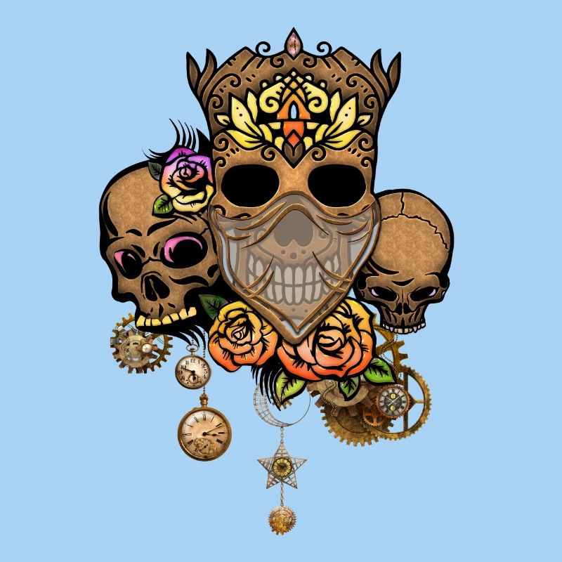 Steampunk Schädel mit Blumen