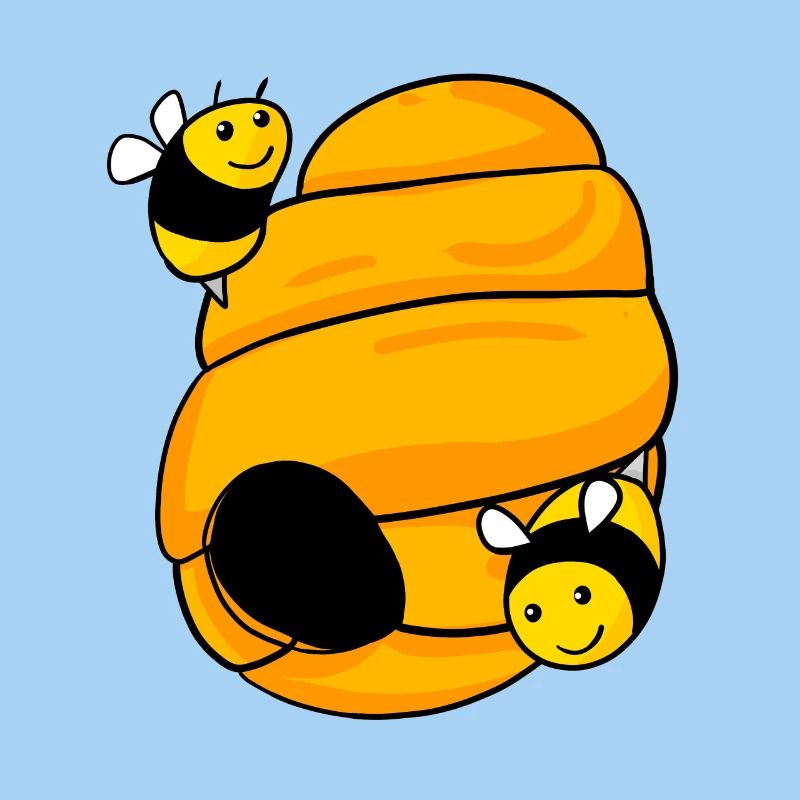 Bee nest with cute bees