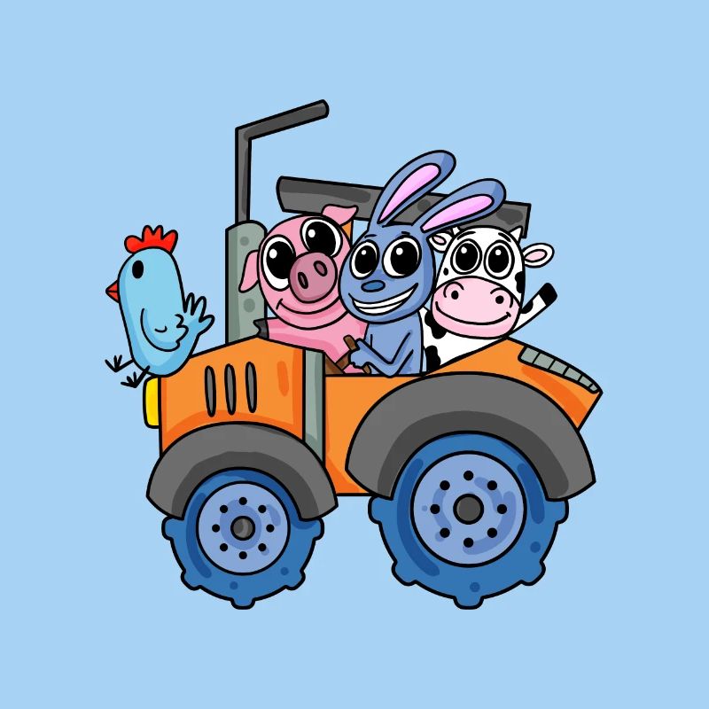 Animals on the farm with tractor