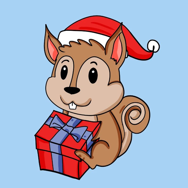 Bébé écureuil de Noël avec cadeau