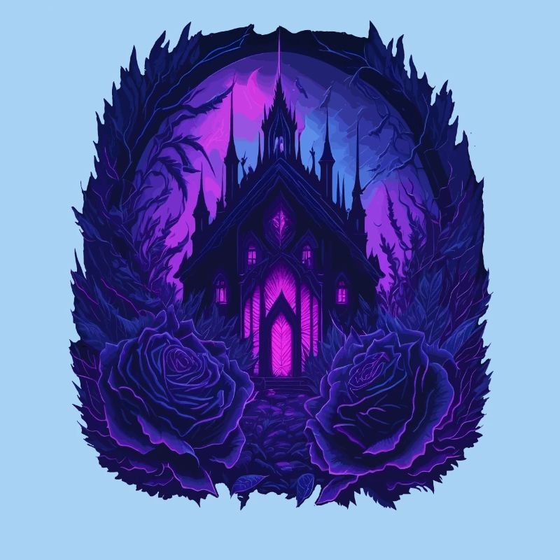 neon gothic gothic castle with roses