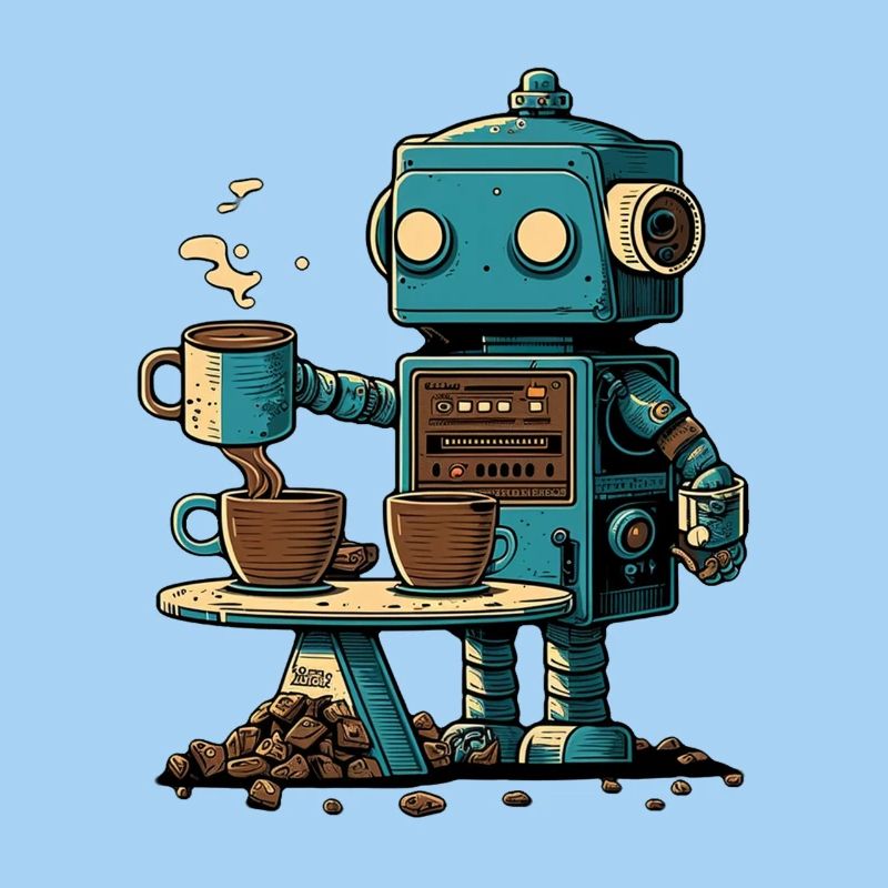 Tin robot makes coffee