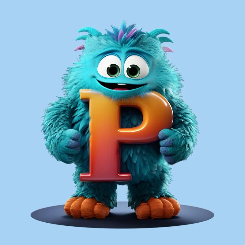 Blaues Monster mit riesigem P