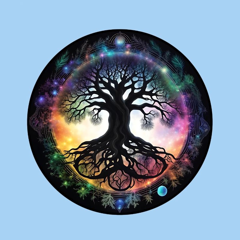 Wurzelbaum im Regenbogenkreis