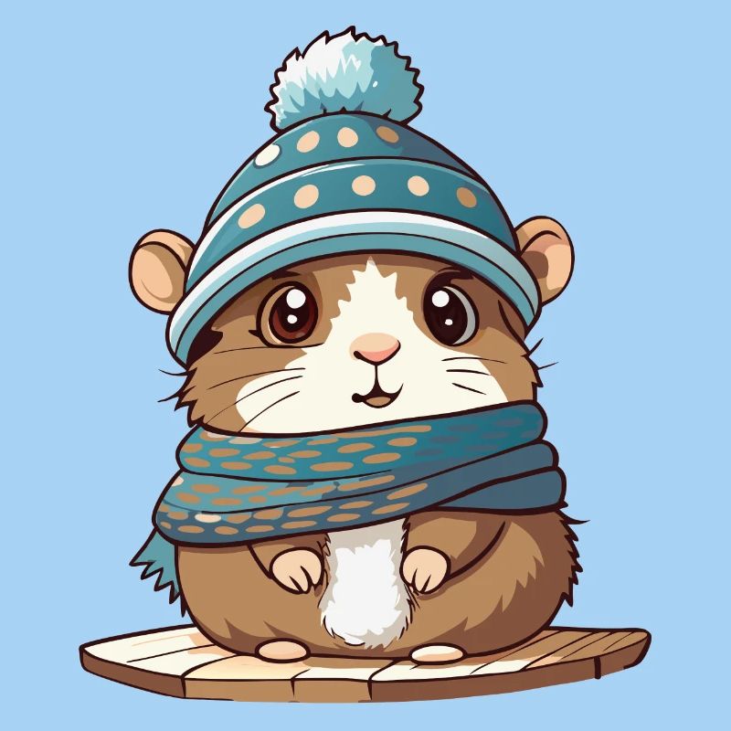 Mignon hamster avec écharpe et bonnet à pompon.