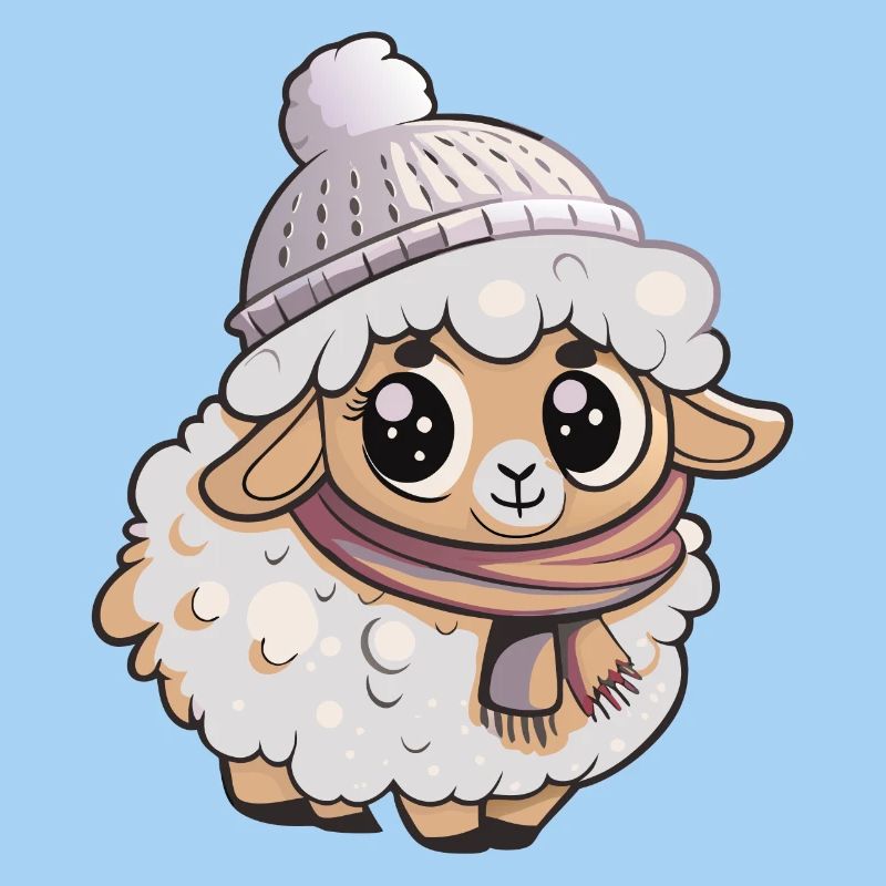 Mouton mignon avec écharpe et chapeau à pompon.