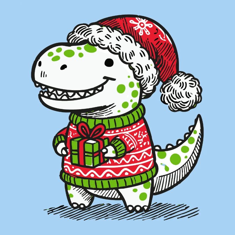 Christmas T-Rex with gift