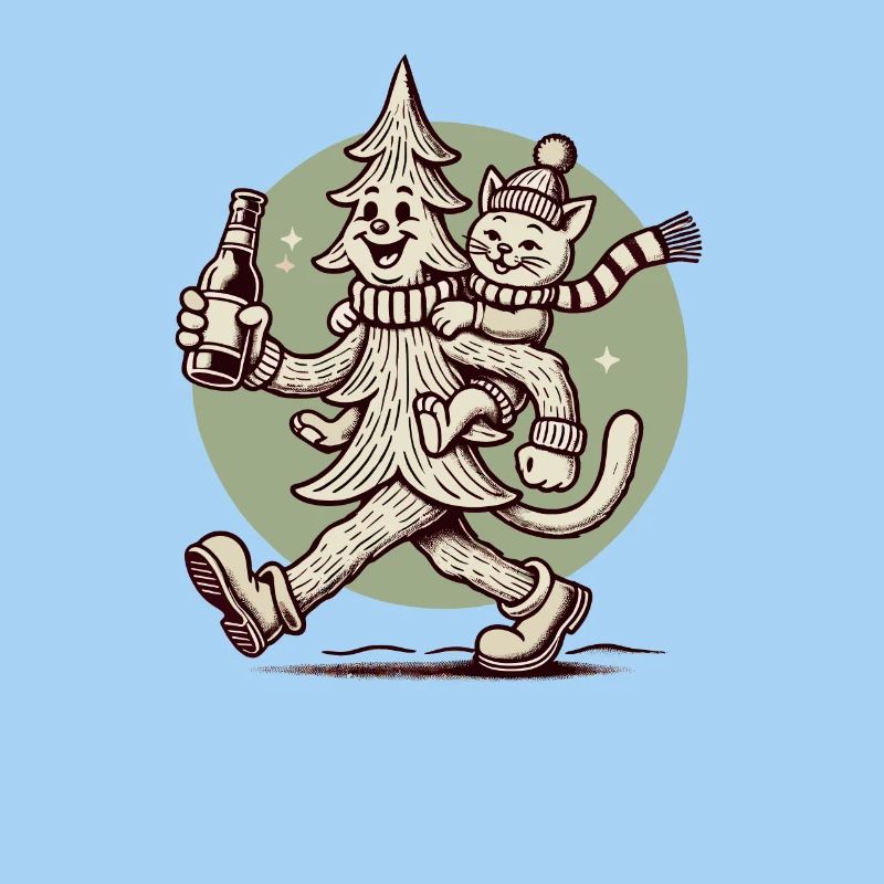 Lustiger Weihnachtsbaum Mit Katze Retro Stil
