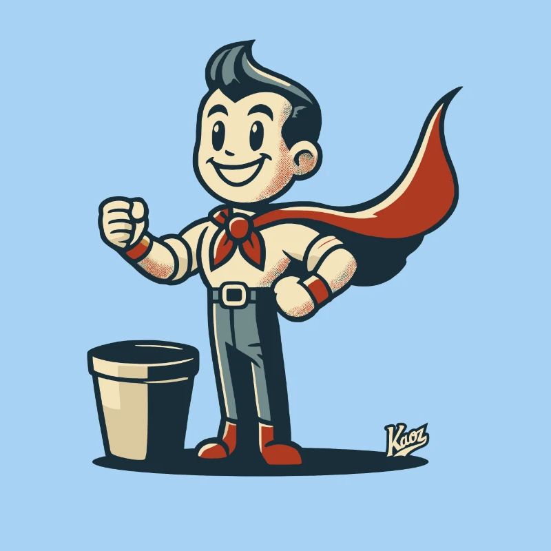 - Super-héros normal rétro trash avec cape