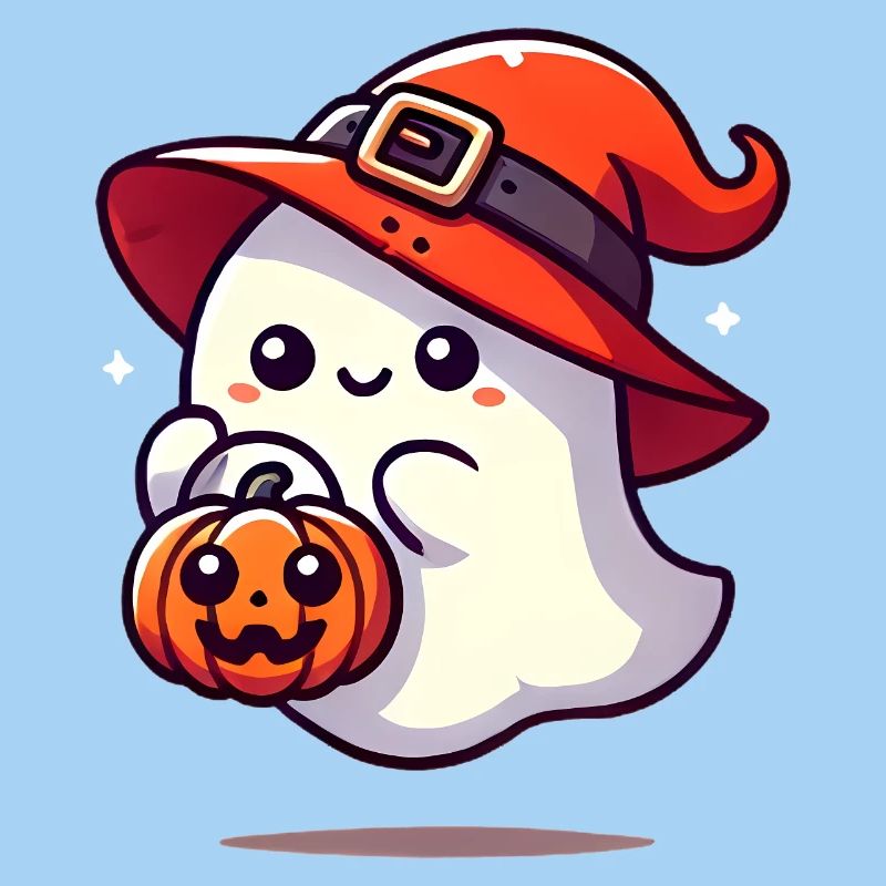 Adorable Ghost with Witch Hat