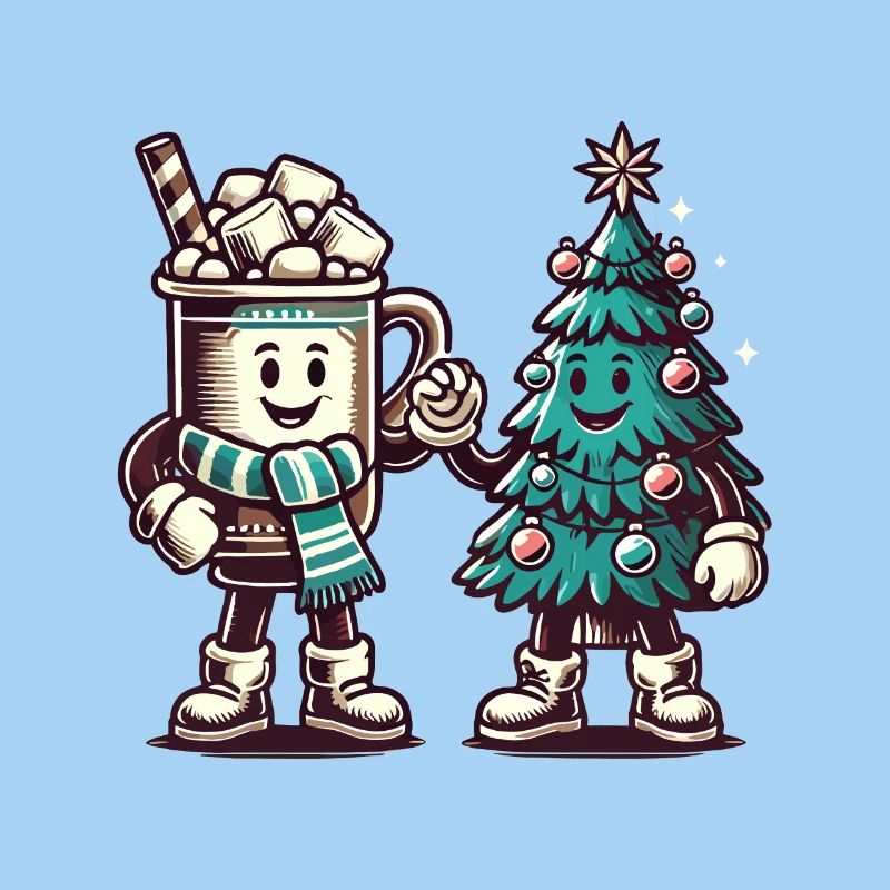 Chocolat chaud rétro de Noël avec sapin de Noël