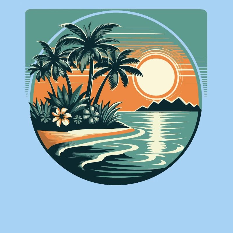 plage, palmier, coucher de soleil, vacances